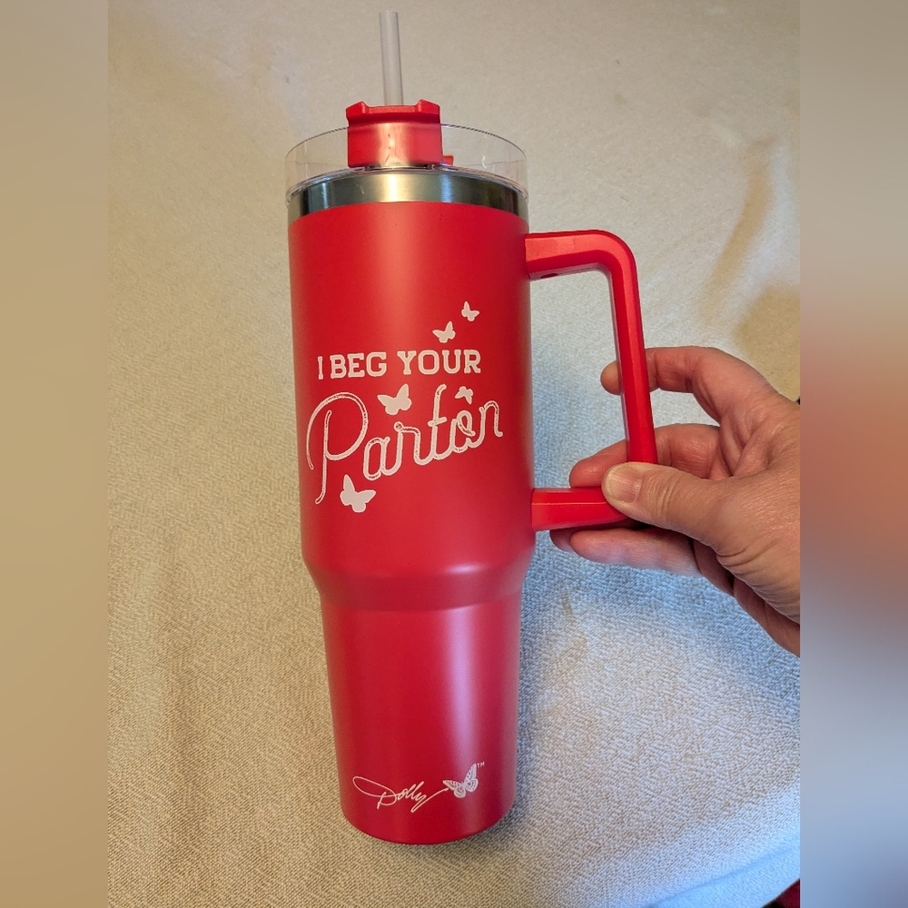 Dolly Parton Tumbler Red I Beg Your Parton 40 Oz Mug Tumbler Official Merchandi